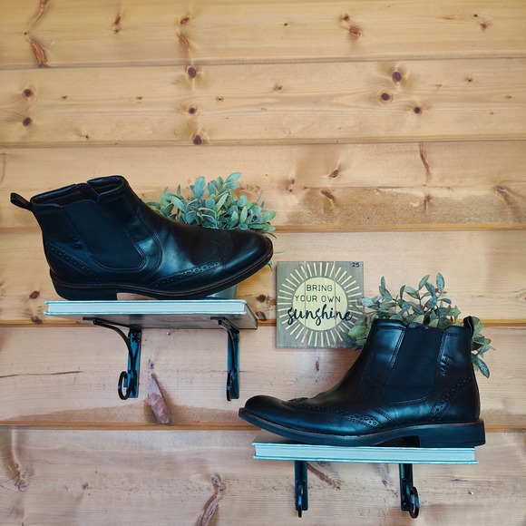 Ecco Biarritz Black Patent Leather Wingtip Ankle Chelsea Dress Boots Sz 41/7-7.5